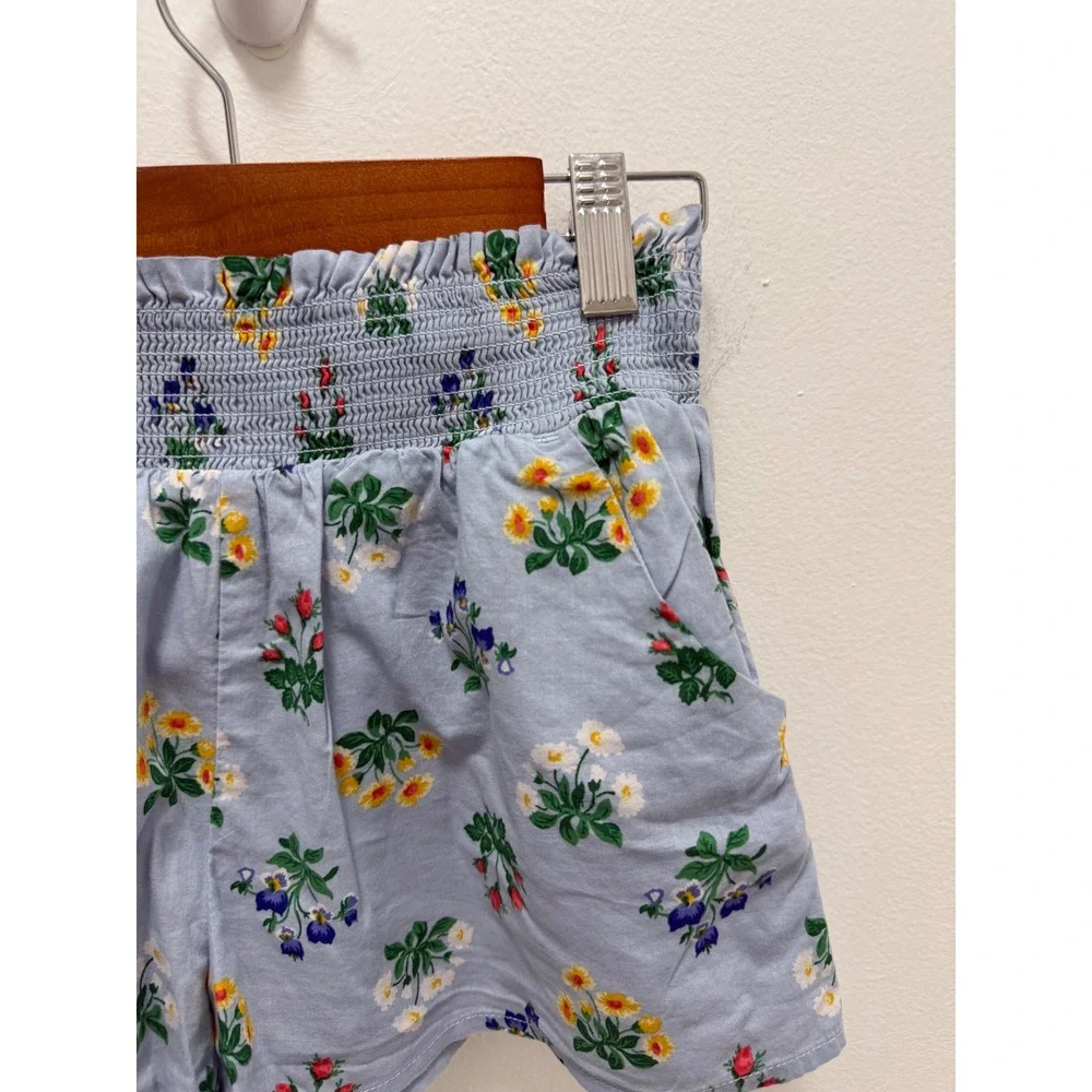 Janie and Jack Girls Blue Floral Smocked Waist Cotton Shorts Size 7